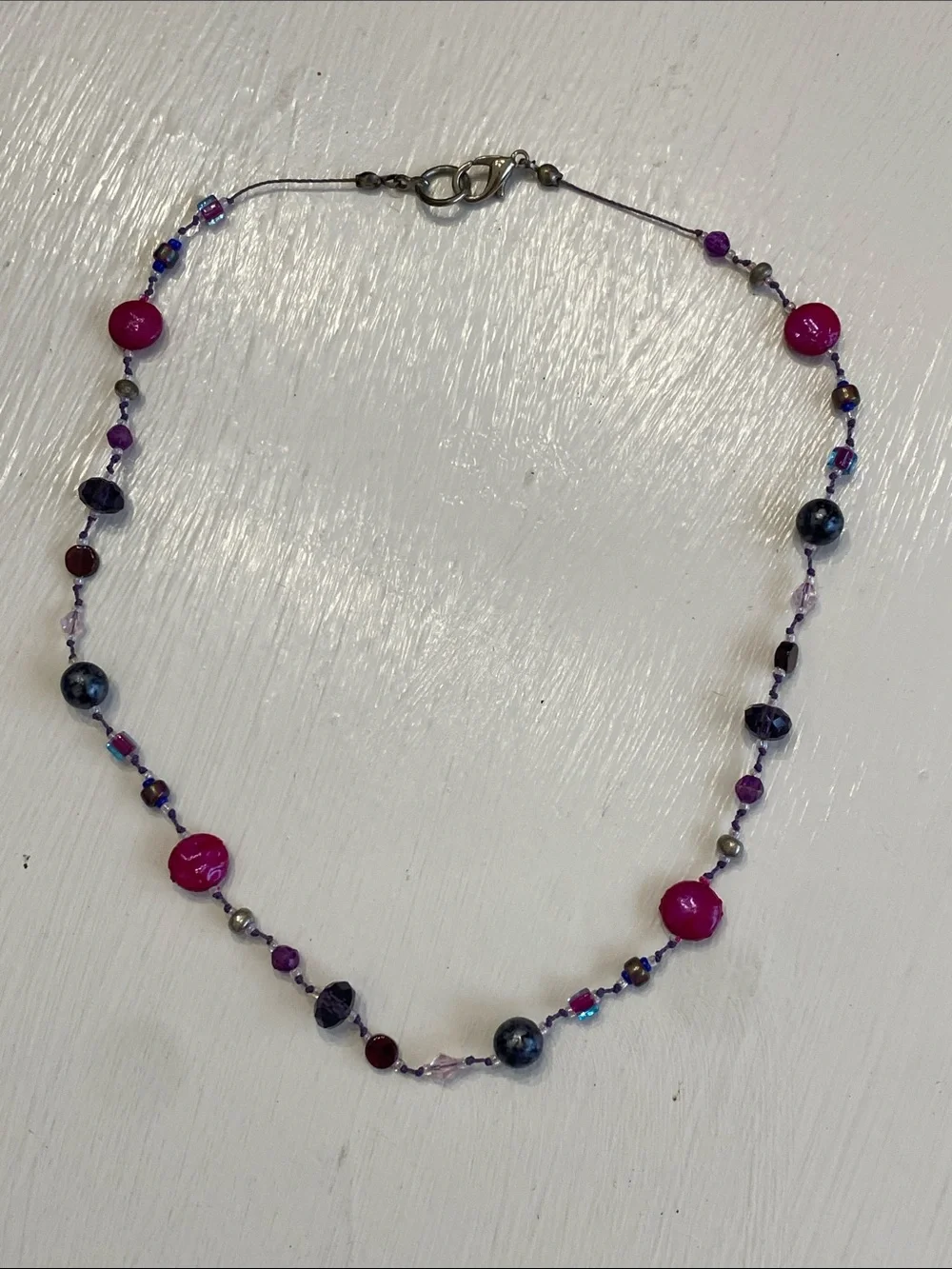 Purple & Pink Beaded Whimsical Artesian Necklace